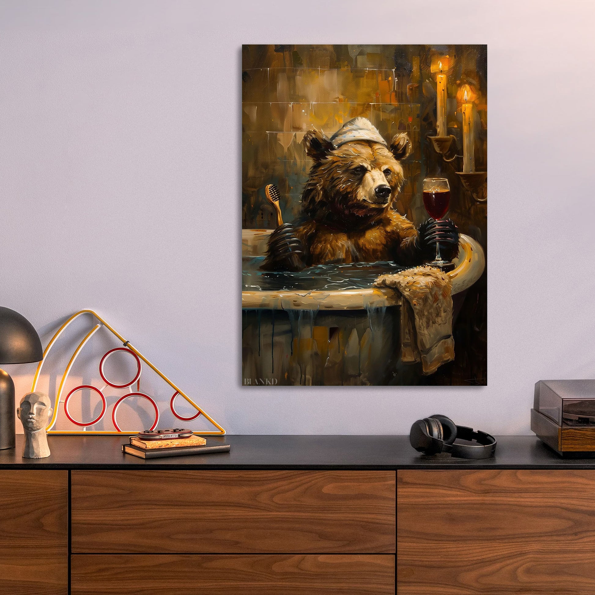 Bear in the Bath metal poster size comparison