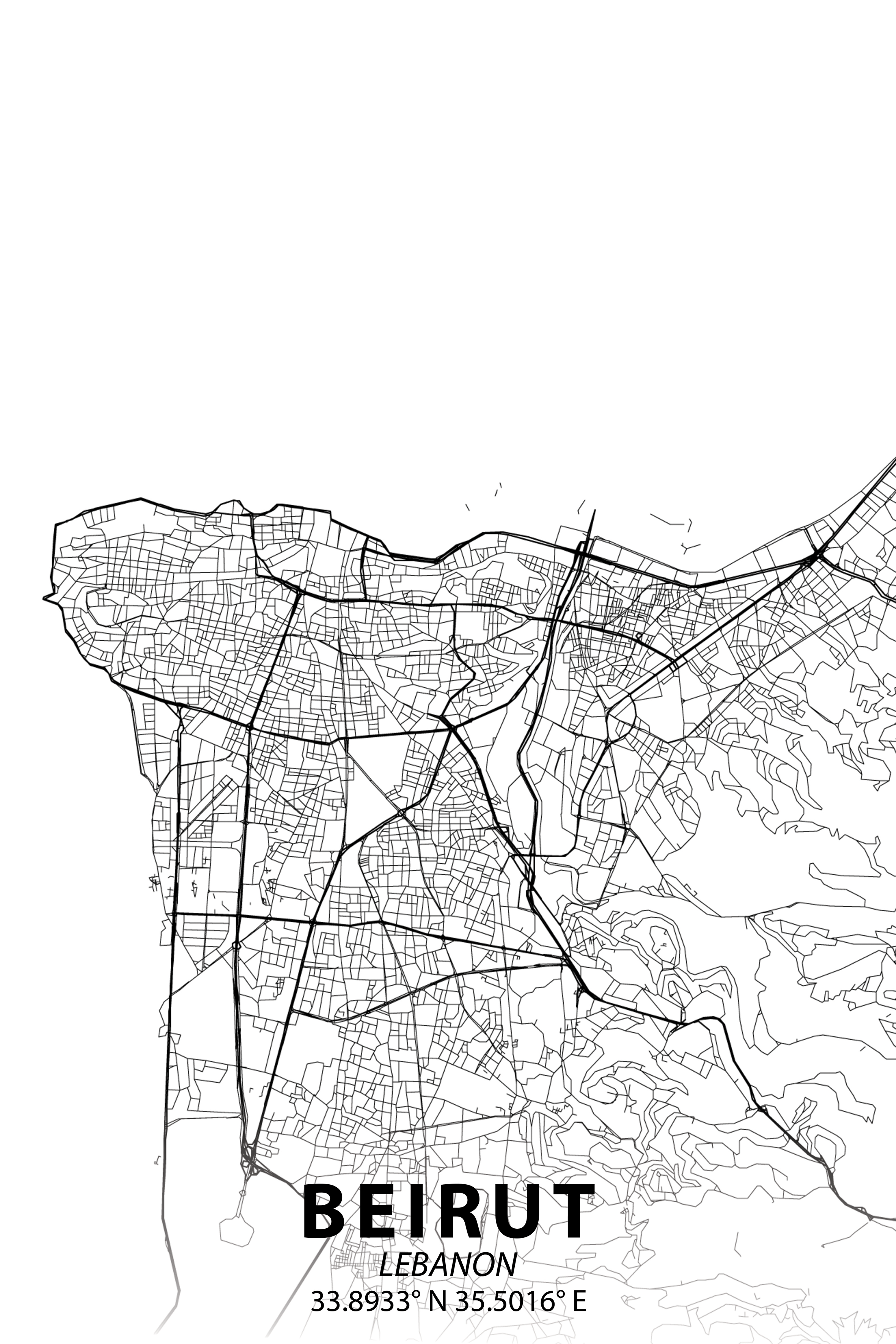 Beirut Minimalist Map metal poster artwork