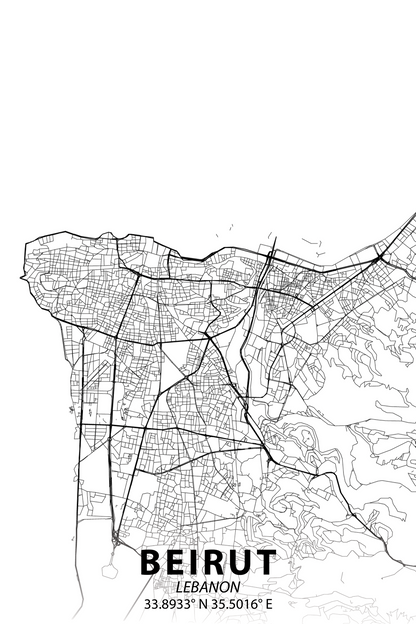 Beirut Minimalist Map metal poster artwork