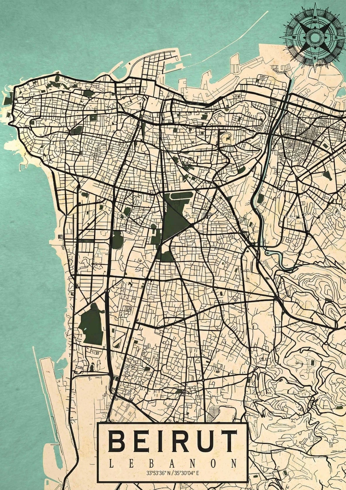 Beirut Map Colored metal poster artwork