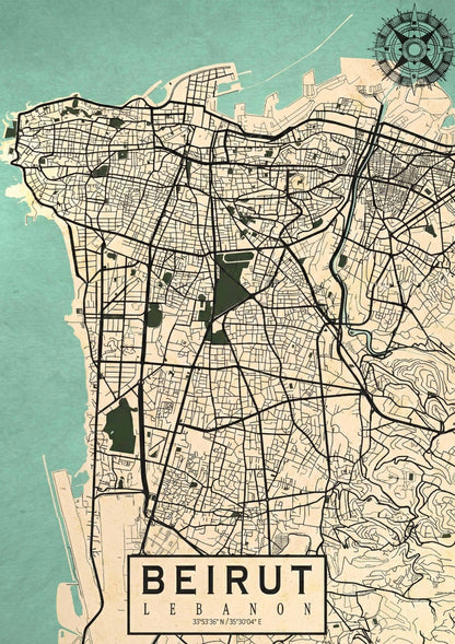 Beirut Map Colored metal poster artwork
