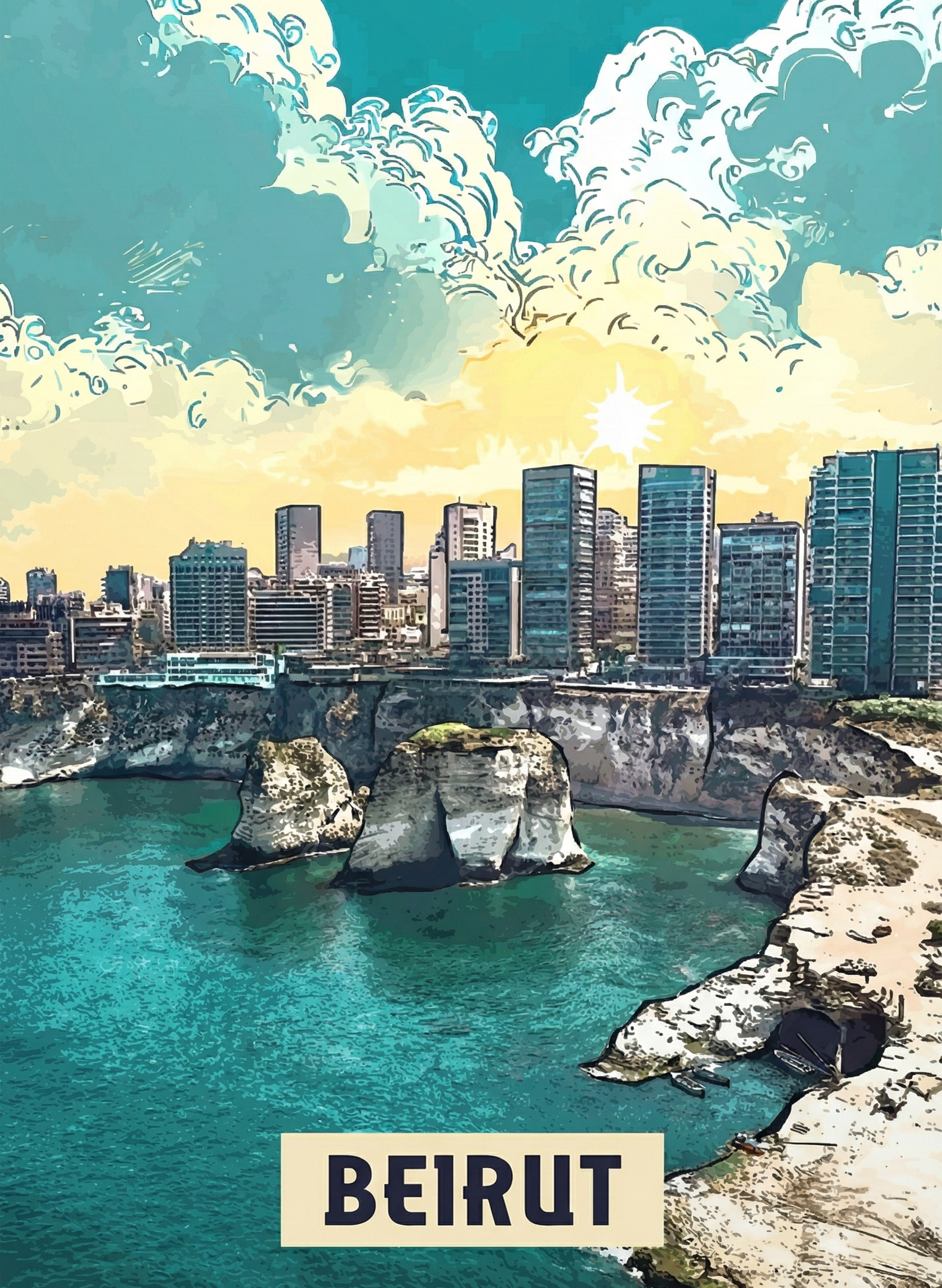 Beirut Raouche metal poster artwork