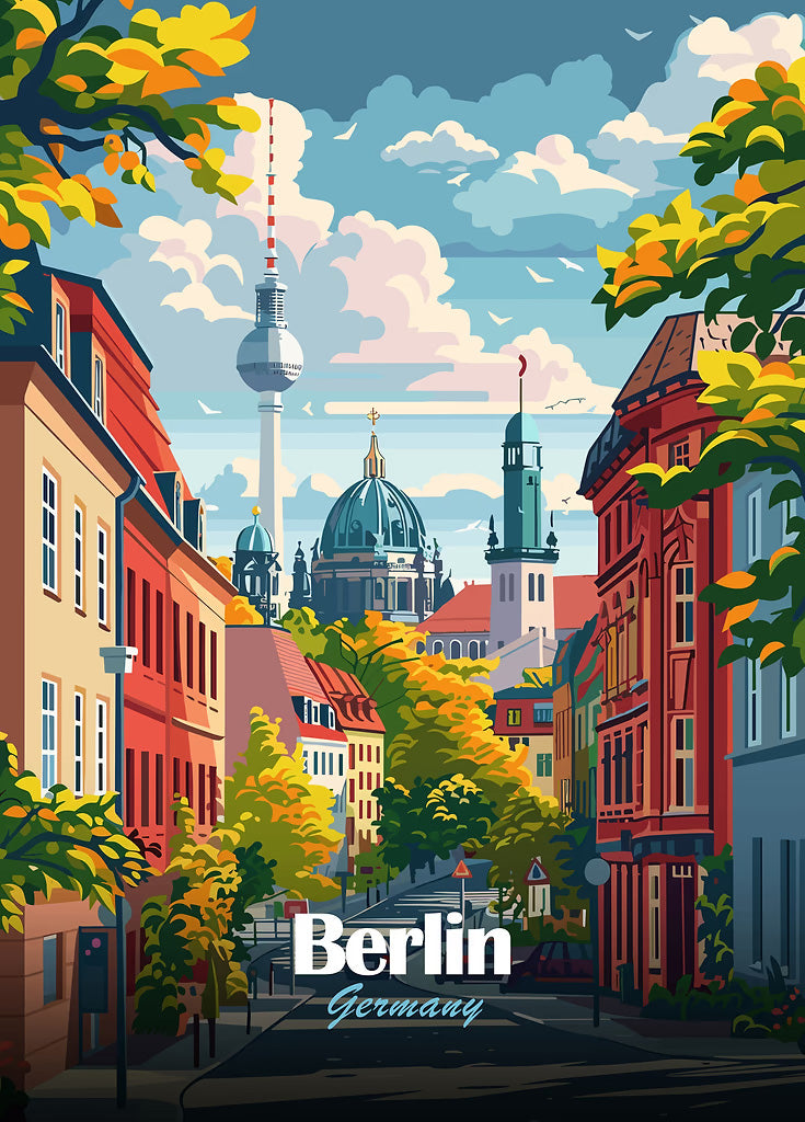 Berlin, Germany Cityscape Illustration metal poster artwork