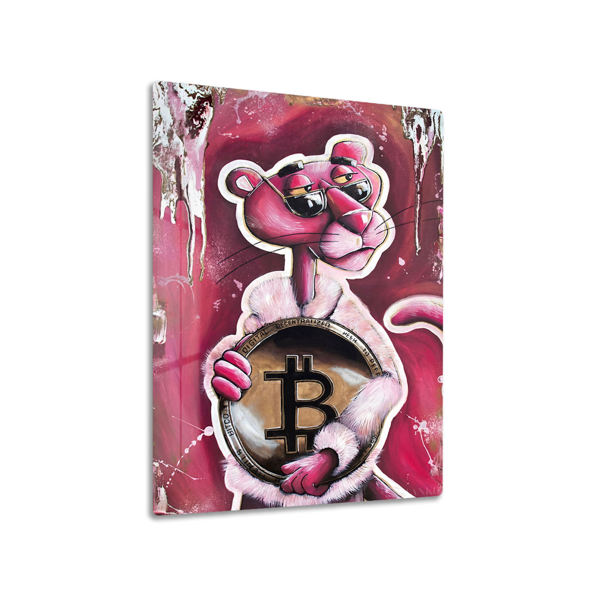 Bitcoin Panther metal poster on living room wall