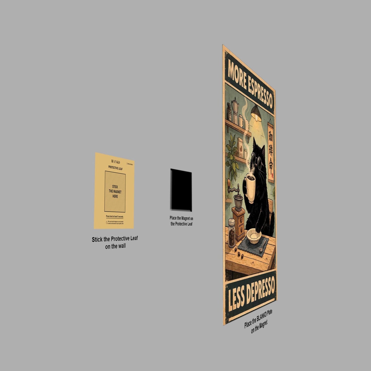Black Cat Drinking Espresso metal poster