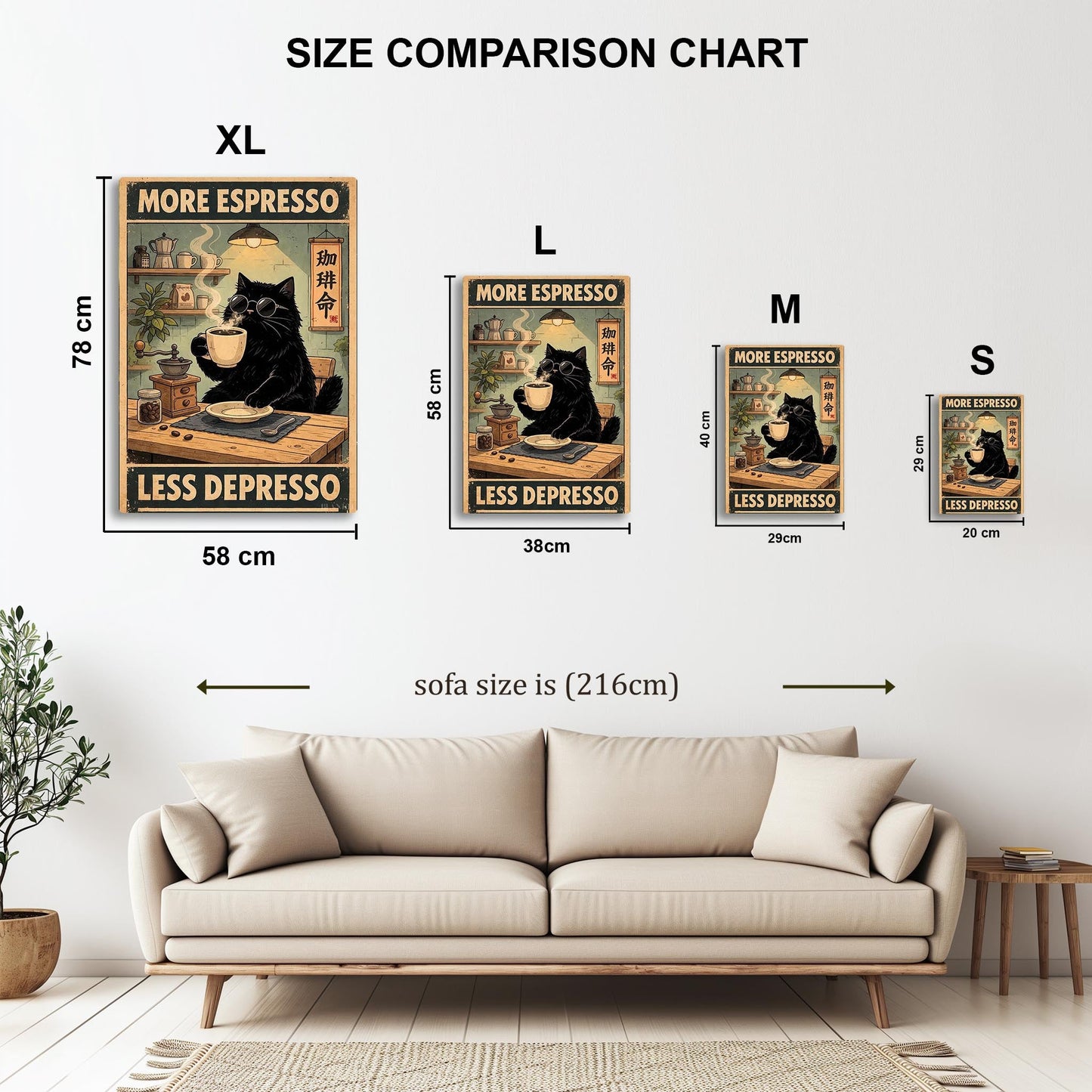 Black Cat Drinking Espresso metal poster