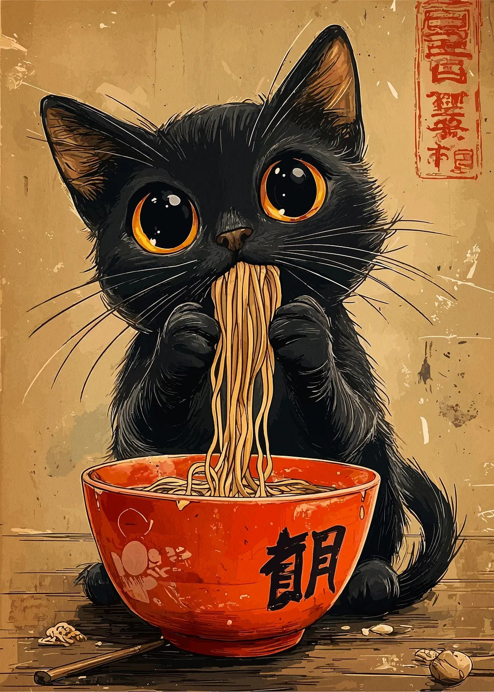 Black Cat Ramen metal poster artwork