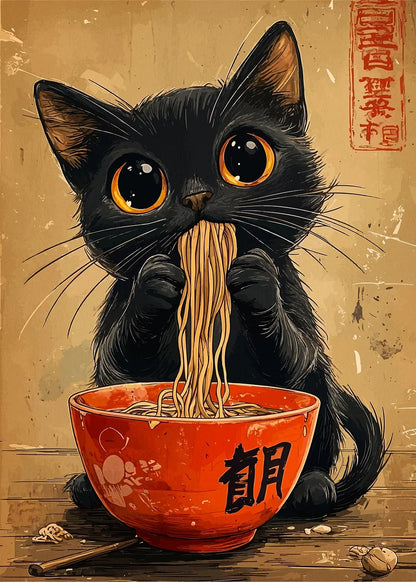 Black Cat Ramen metal poster artwork