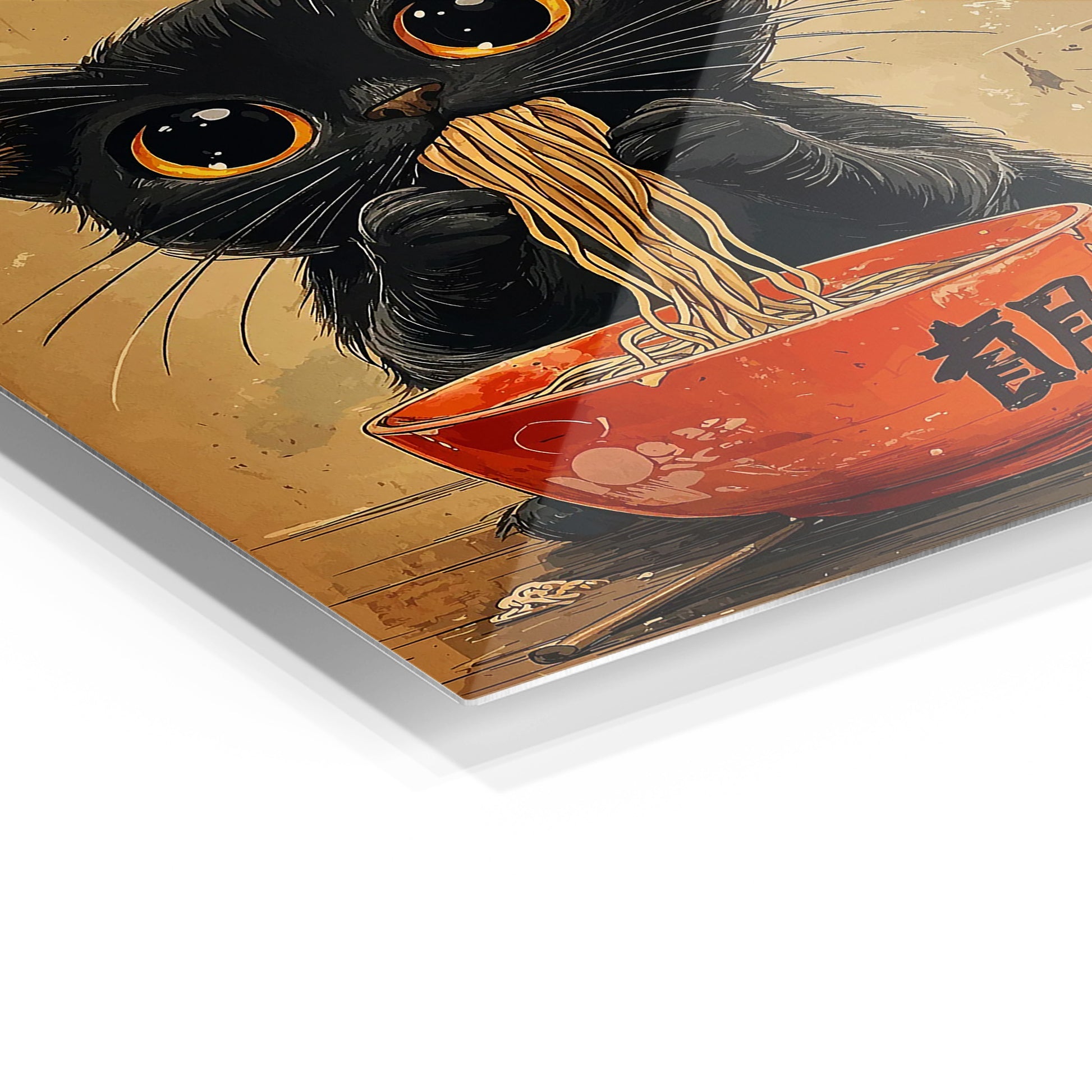 Black Cat Ramen metal wall art in a modern interior