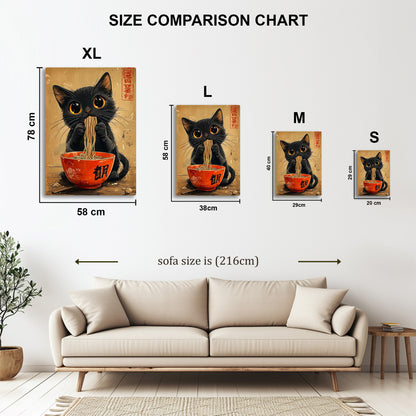 Black Cat Ramen metal wall art in styled room setting