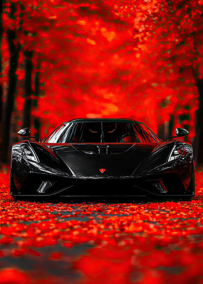 Black Koenigsegg in Autumn metal poster artwork