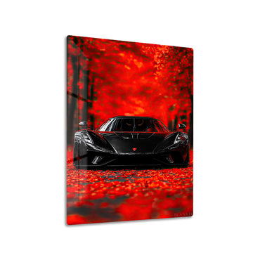 Black Koenigsegg in Autumn metal poster on living room wall