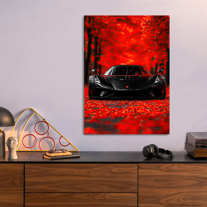 Black Koenigsegg in Autumn metal poster size comparison