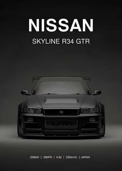 Black Nissan Skyline metal wall art