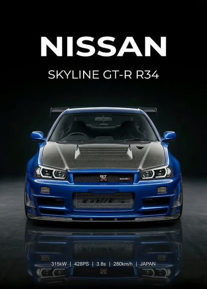 Blue Nissan Skyline metal wall art