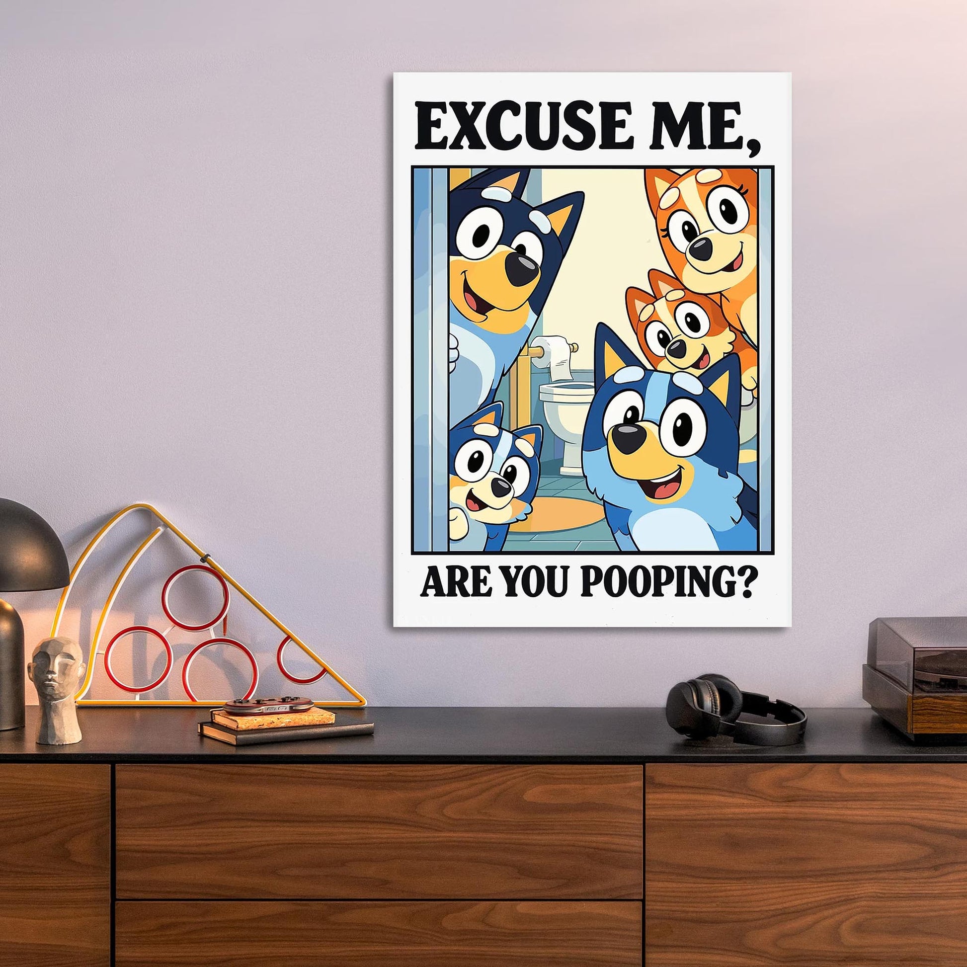 Bluey Family in Bathroom metal poster