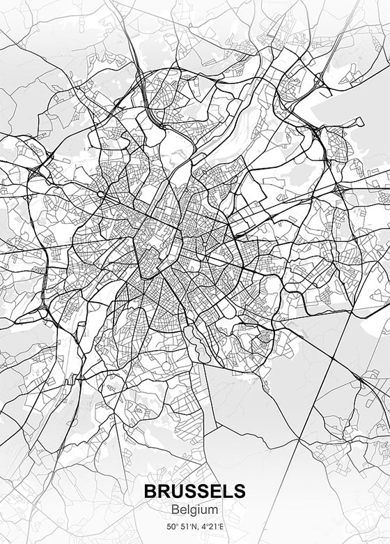 Brussels City Map metal poster artwork