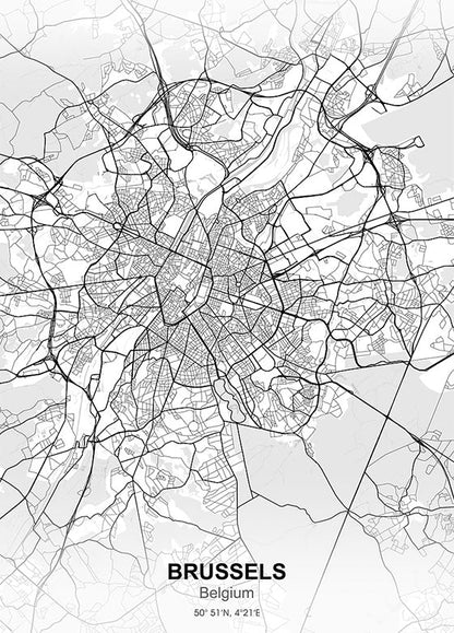 Brussels City Map metal poster artwork
