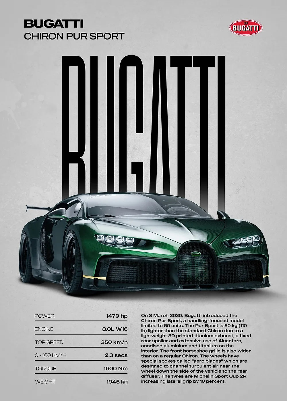 Bugatti Chiron Pur Sport metal poster artwork