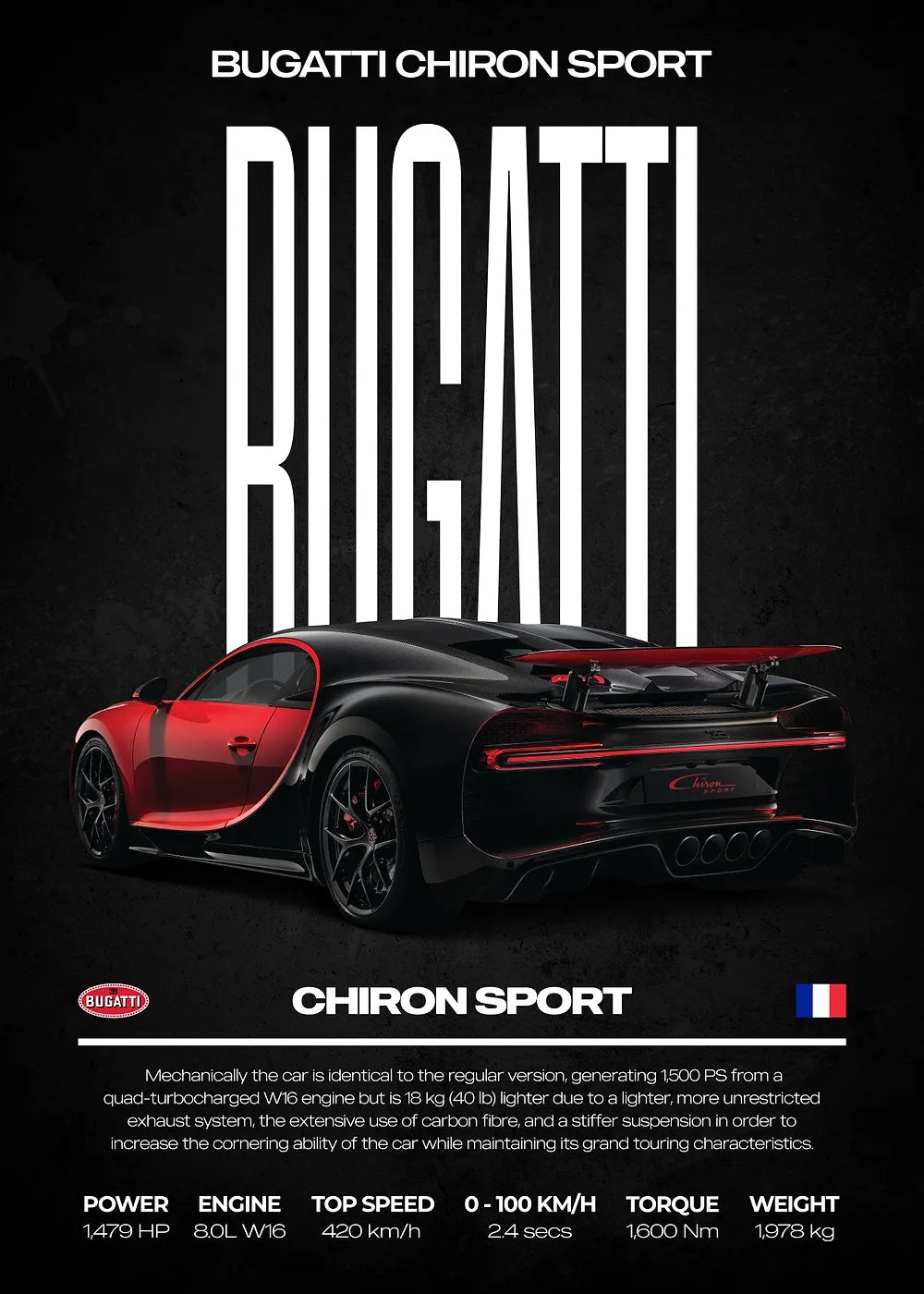 Bugatti Chiron metal poster artwork