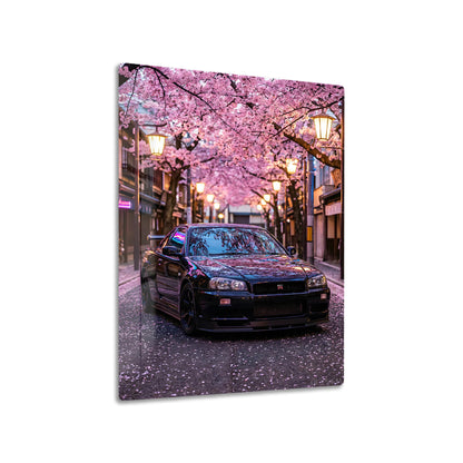 Nissan GT-R R34 Blossoms metal poster on living room wall