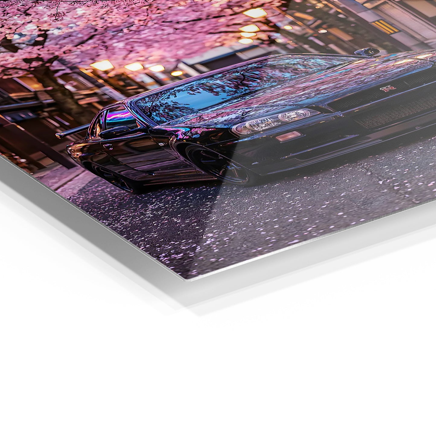 Nissan GT-R R34 Blossoms metal wall art in a modern interior