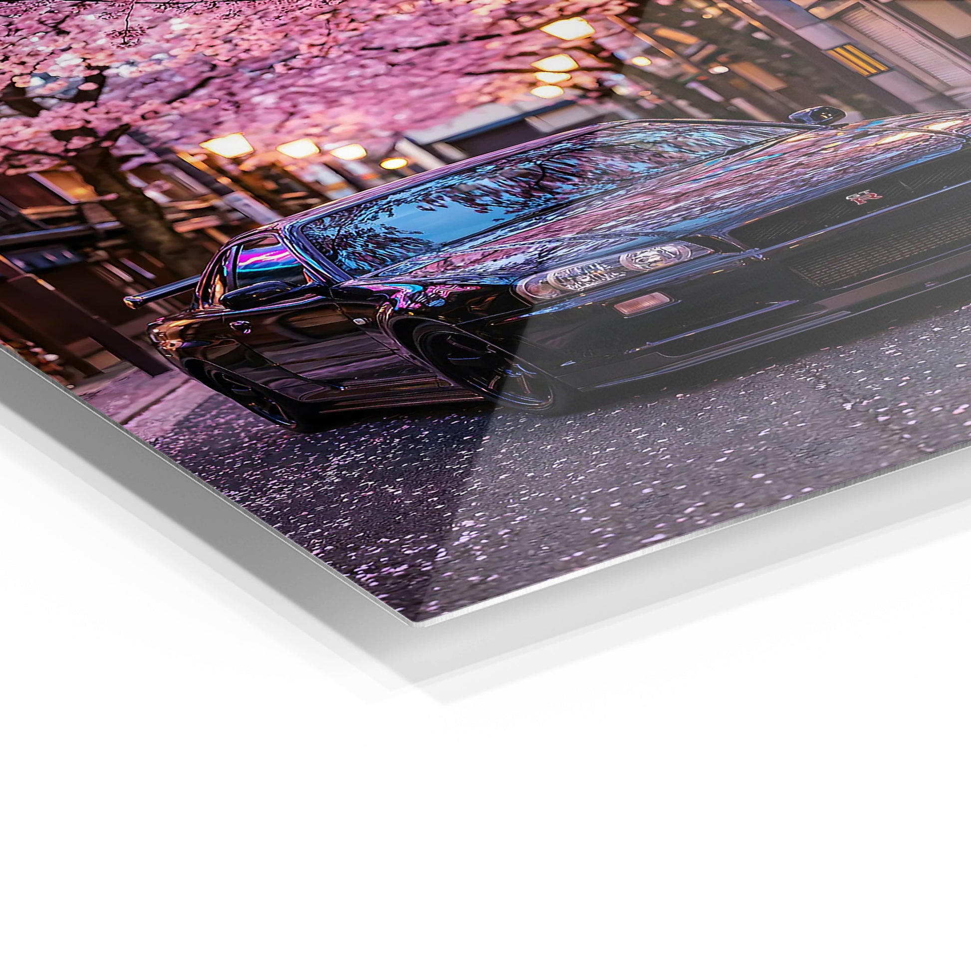 Nissan GT-R R34 Blossoms metal wall art in a modern interior