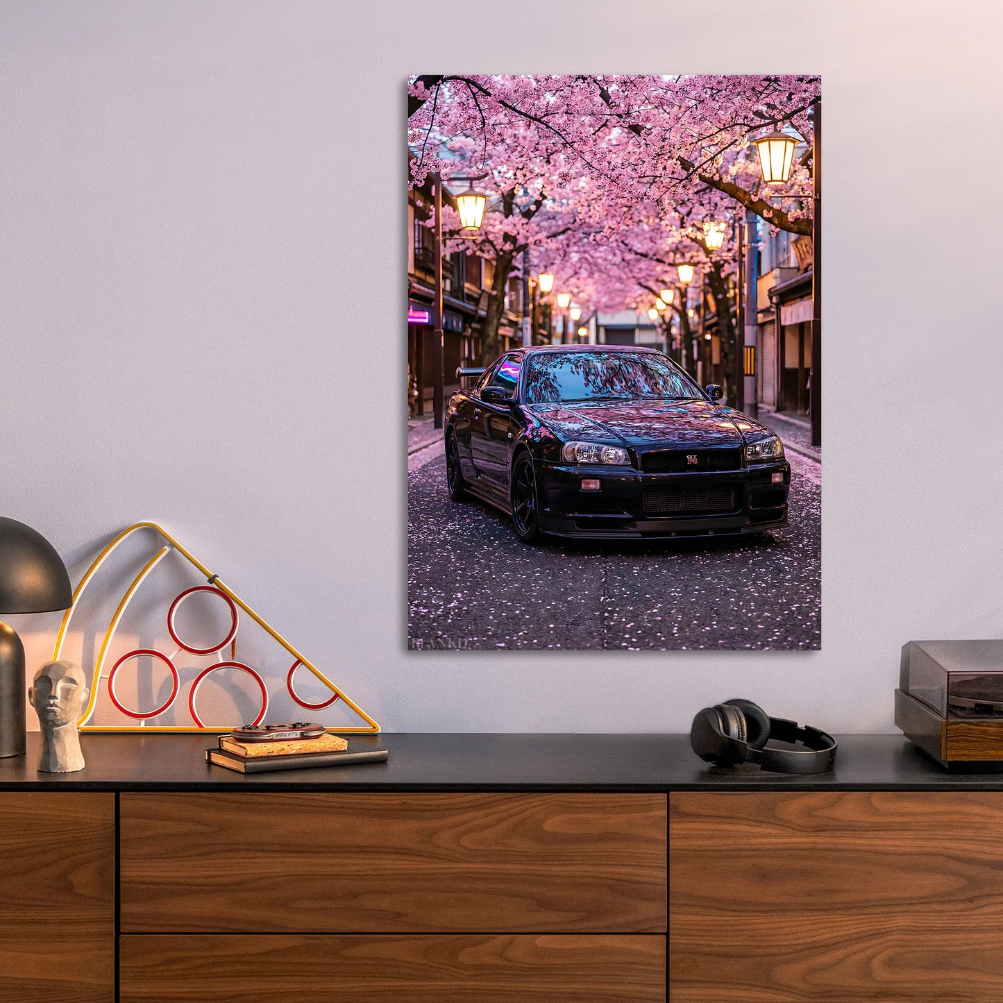 Nissan GT-R R34 Blossoms metal poster size comparison