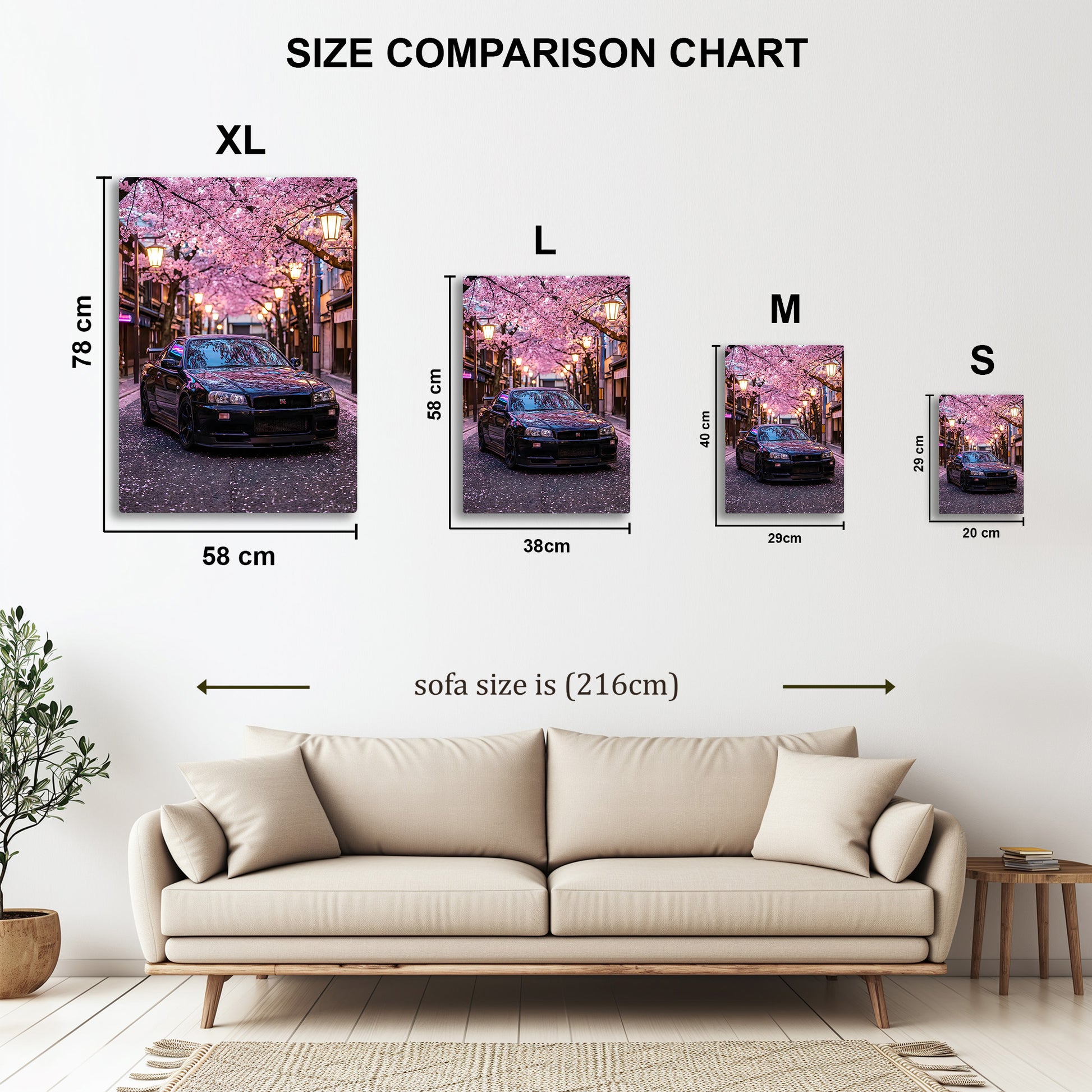 Nissan GT-R R34 Blossoms metal wall art in styled room setting