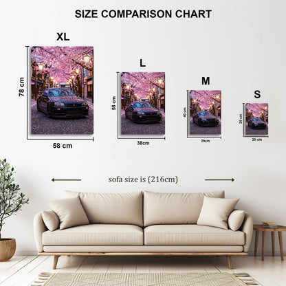 Nissan GT-R R34 Blossoms metal wall art in styled room setting