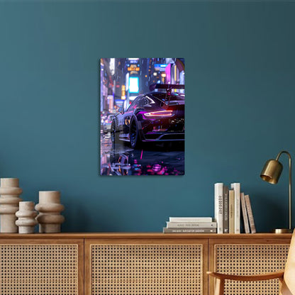 Car in Rainy Cityscape