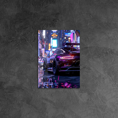 Car in Rainy Cityscape