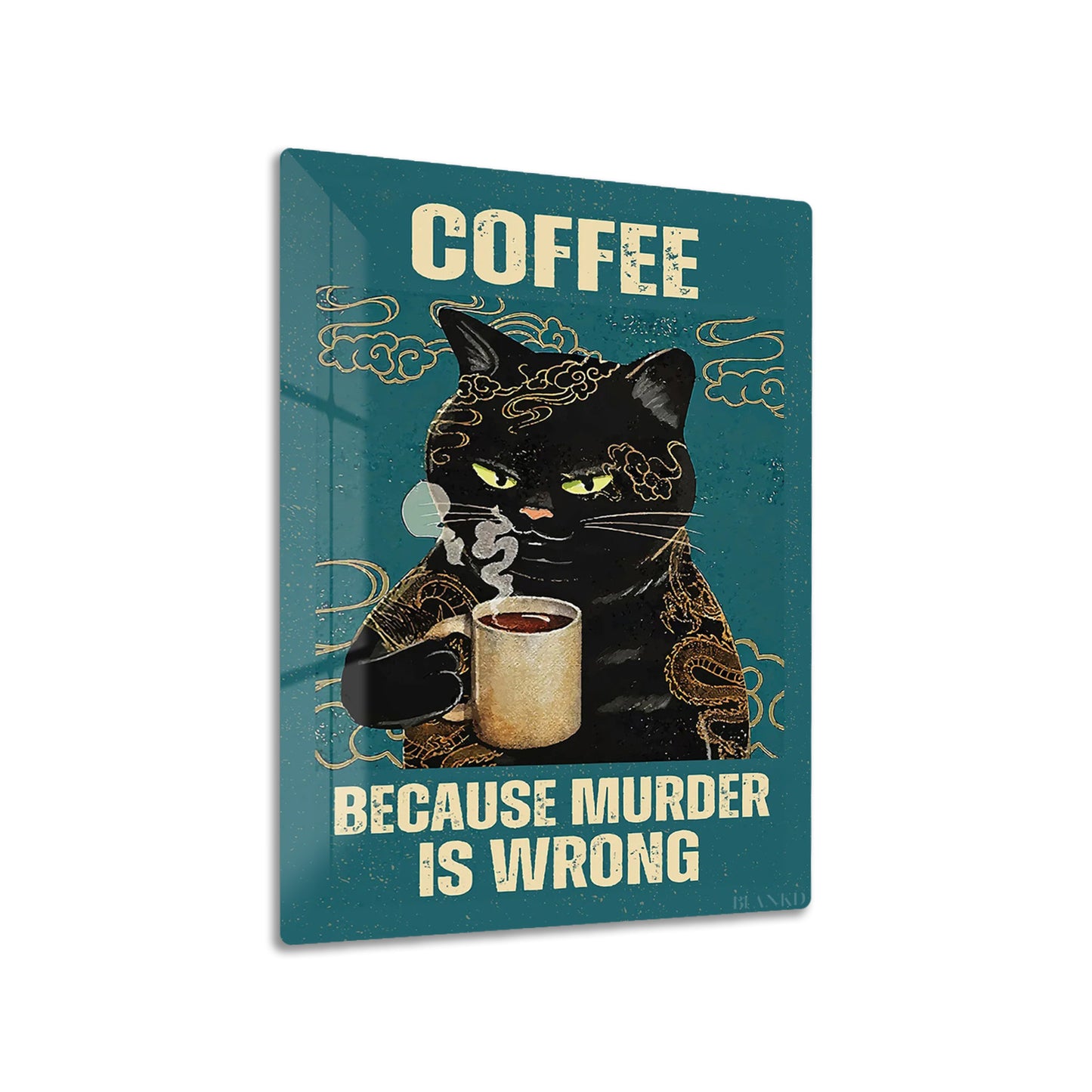 Murder Is Wrong metal poster on living room wall