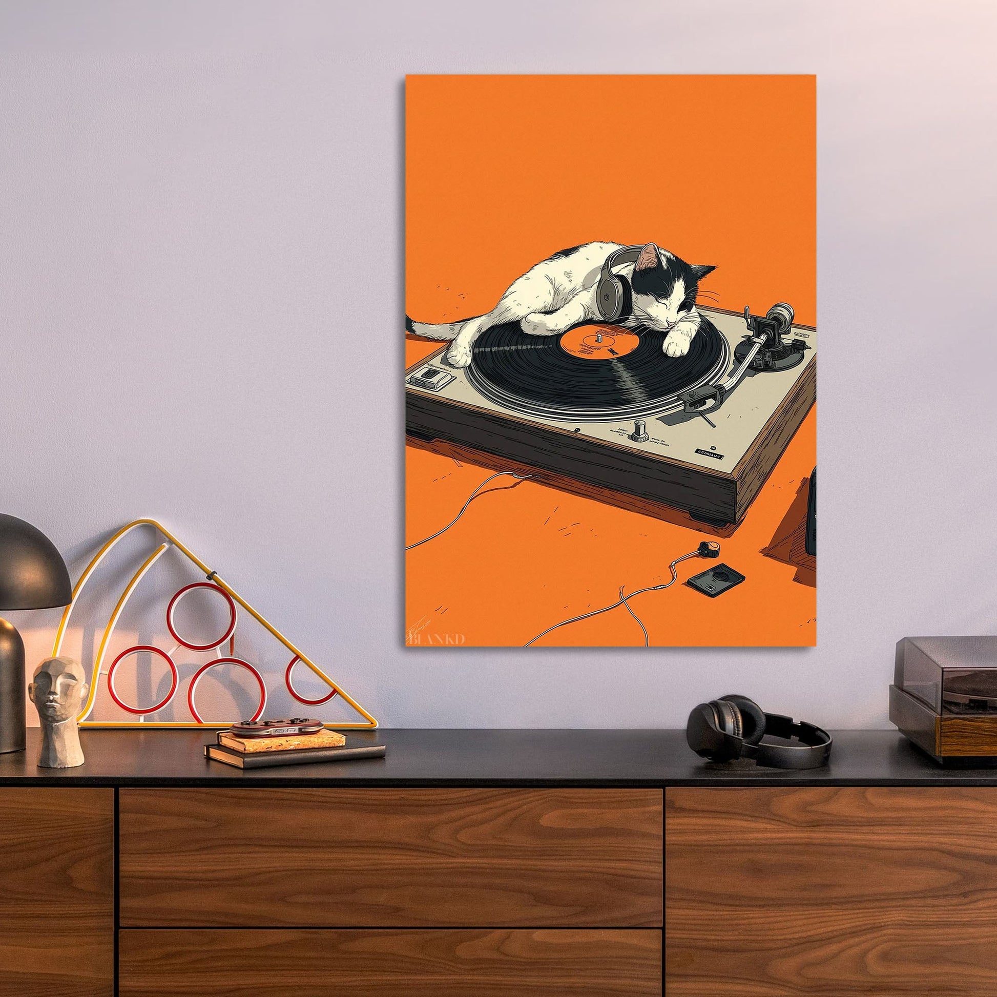 Cat Listening to Music on Turntable