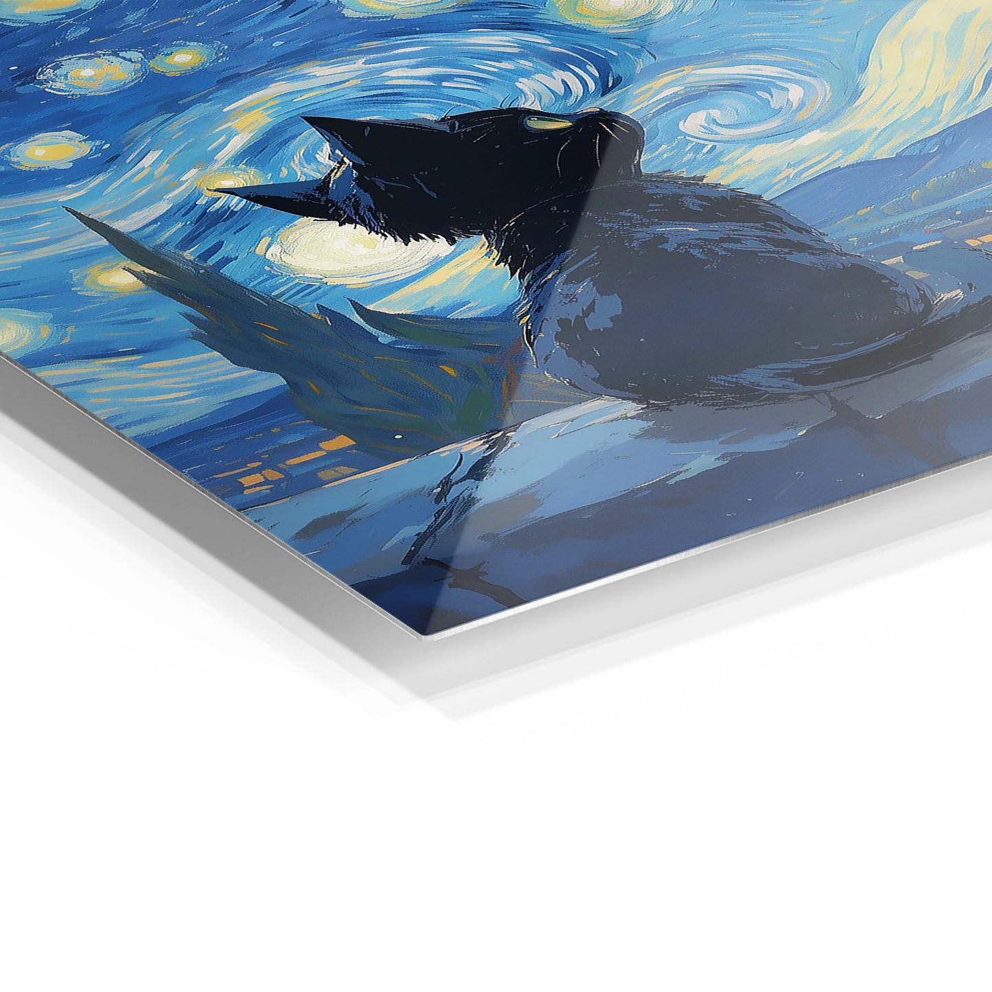Cat Under Starry Night metal wall art in a modern interior