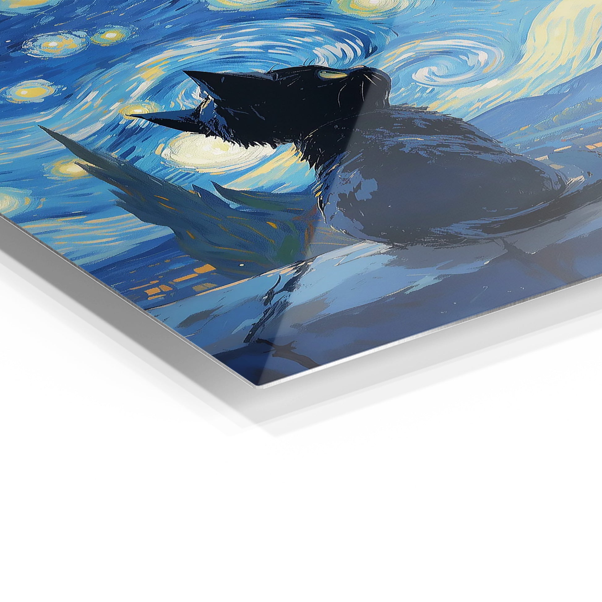 Cat Under Starry Night metal wall art in a modern interior