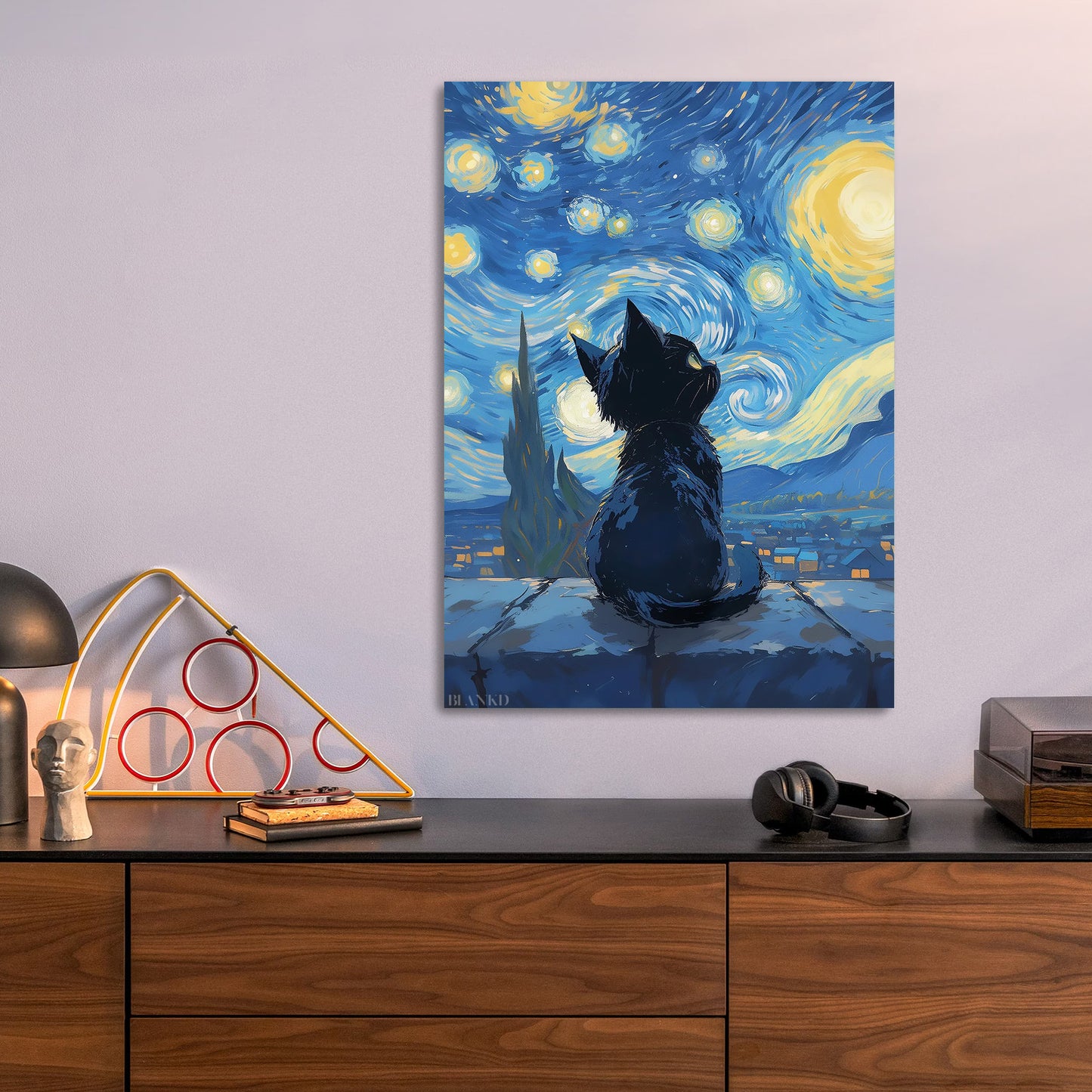 Cat Under Starry Night metal poster size comparison
