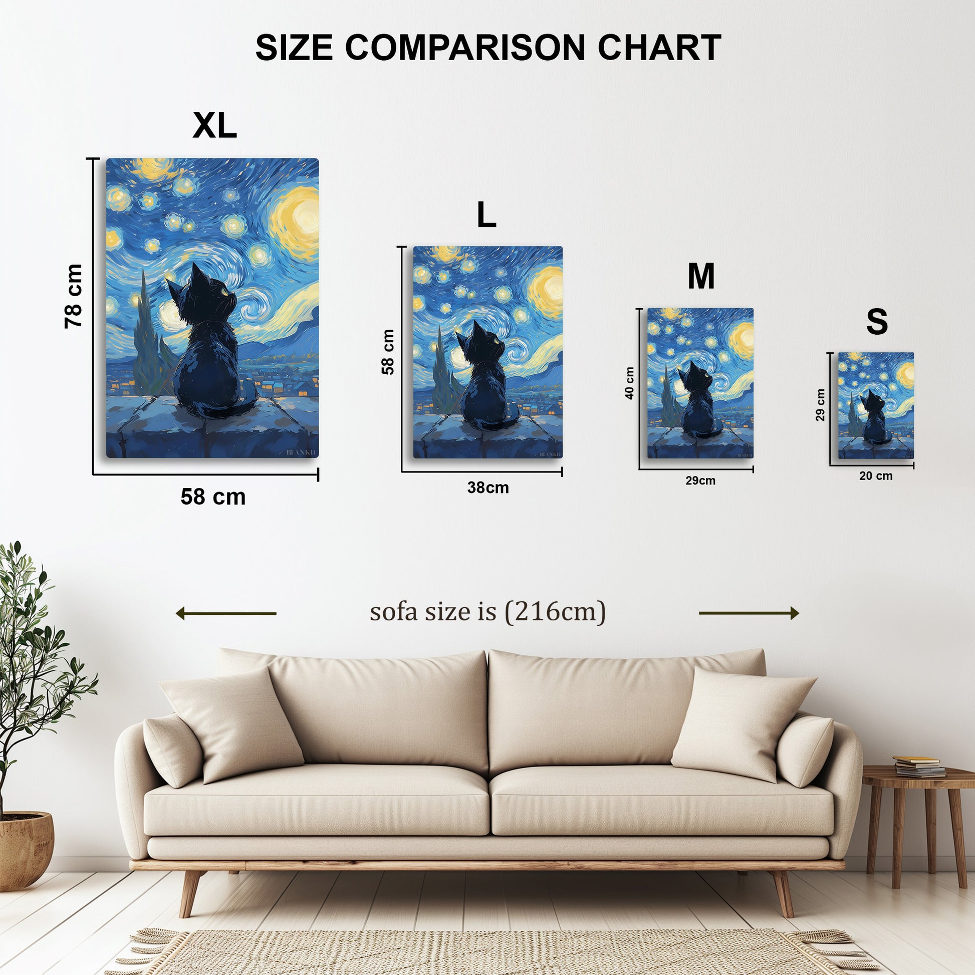 Cat Under Starry Night metal wall art in styled room setting