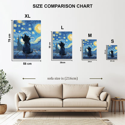 Cat Under Starry Night metal wall art in styled room setting