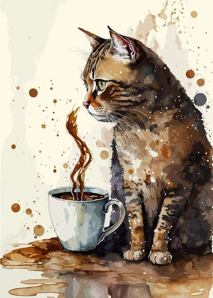 Cat and Coffee metal poster artwork