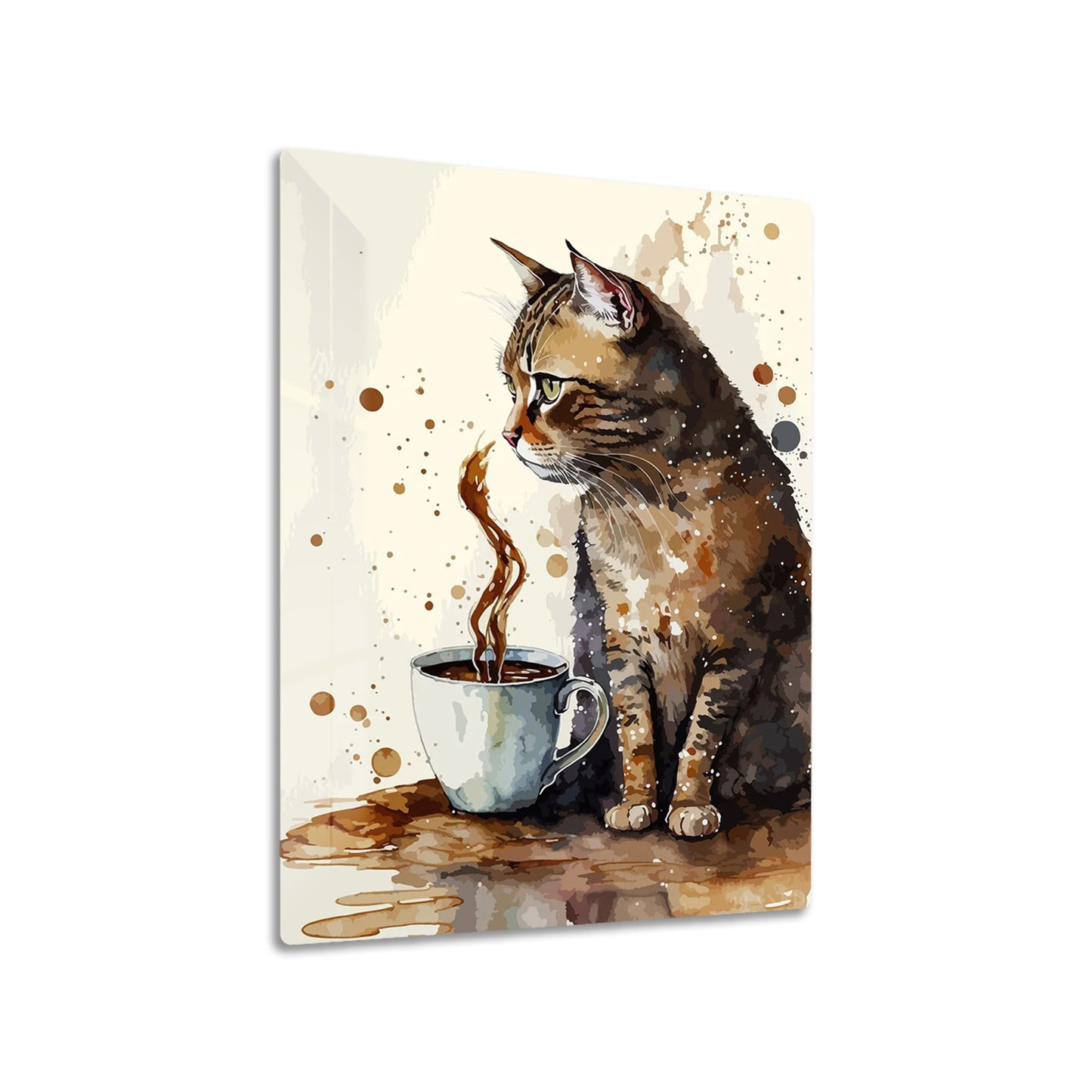 Cat and Coffee metal poster on living room wall