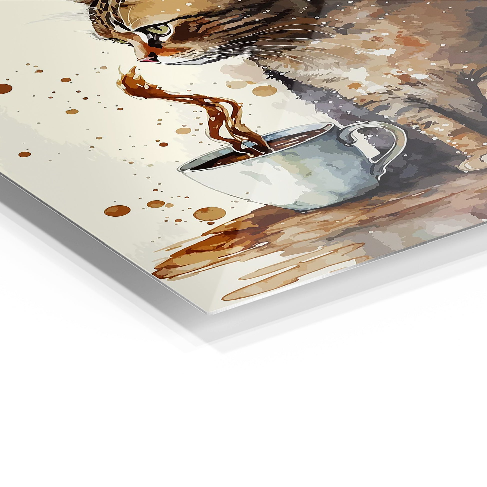Cat and Coffee metal wall art in a modern interior