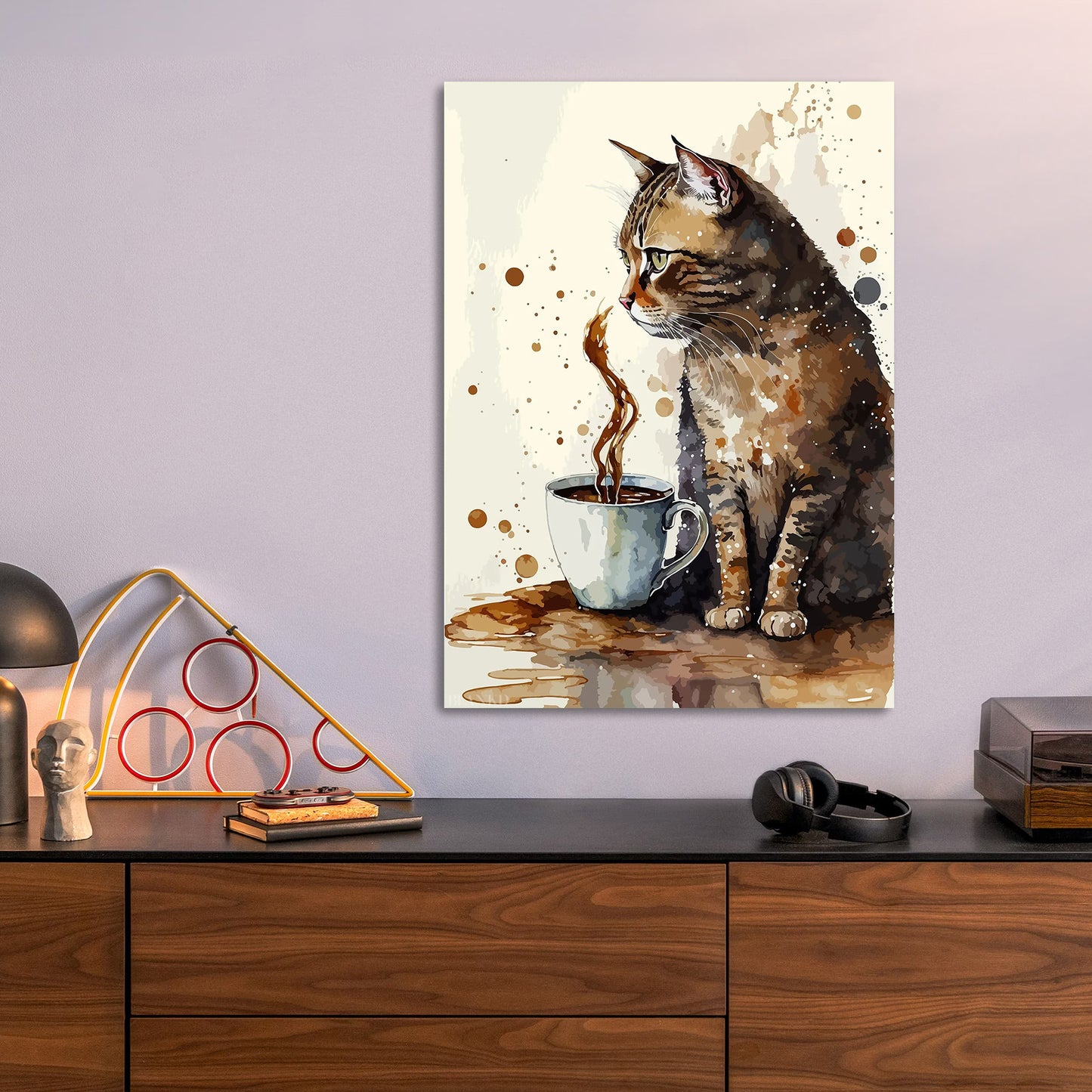 Cat and Coffee metal poster size comparison