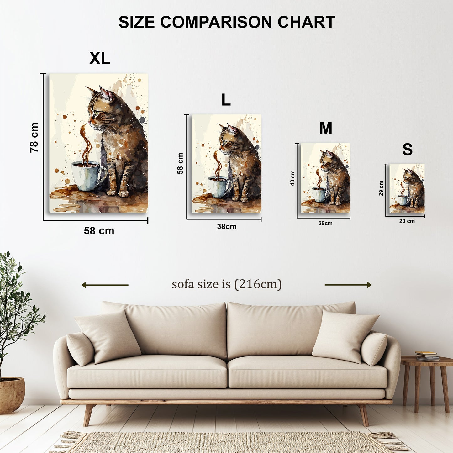 Cat and Coffee metal wall art in styled room setting