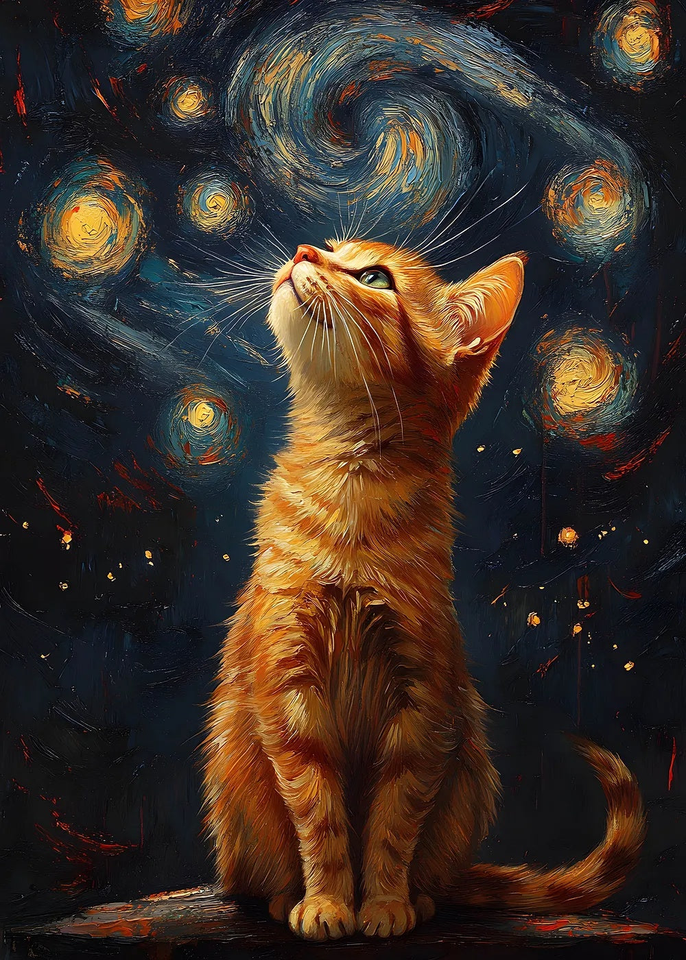 Cat at Starry Night metal poster artwork