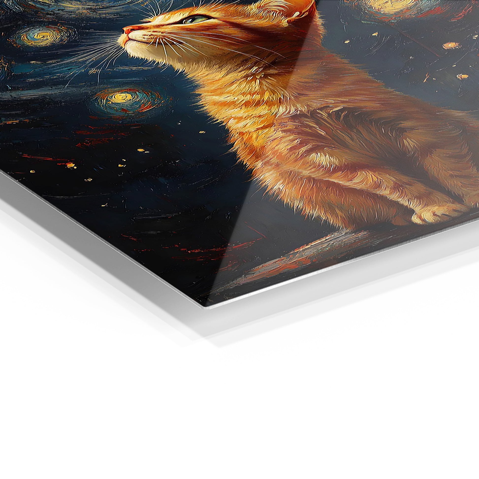 Cat at Starry Night metal wall art in a modern interior