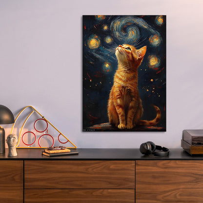 Cat at Starry Night metal poster size comparison