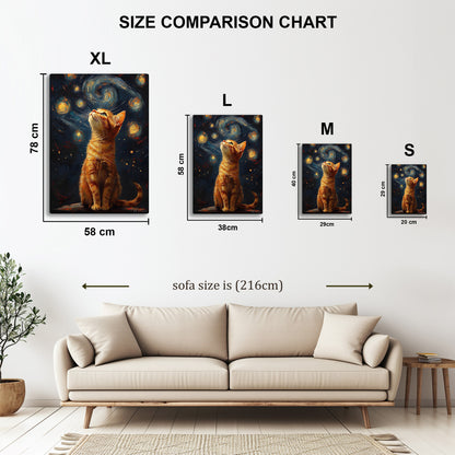 Cat at Starry Night metal wall art in styled room setting