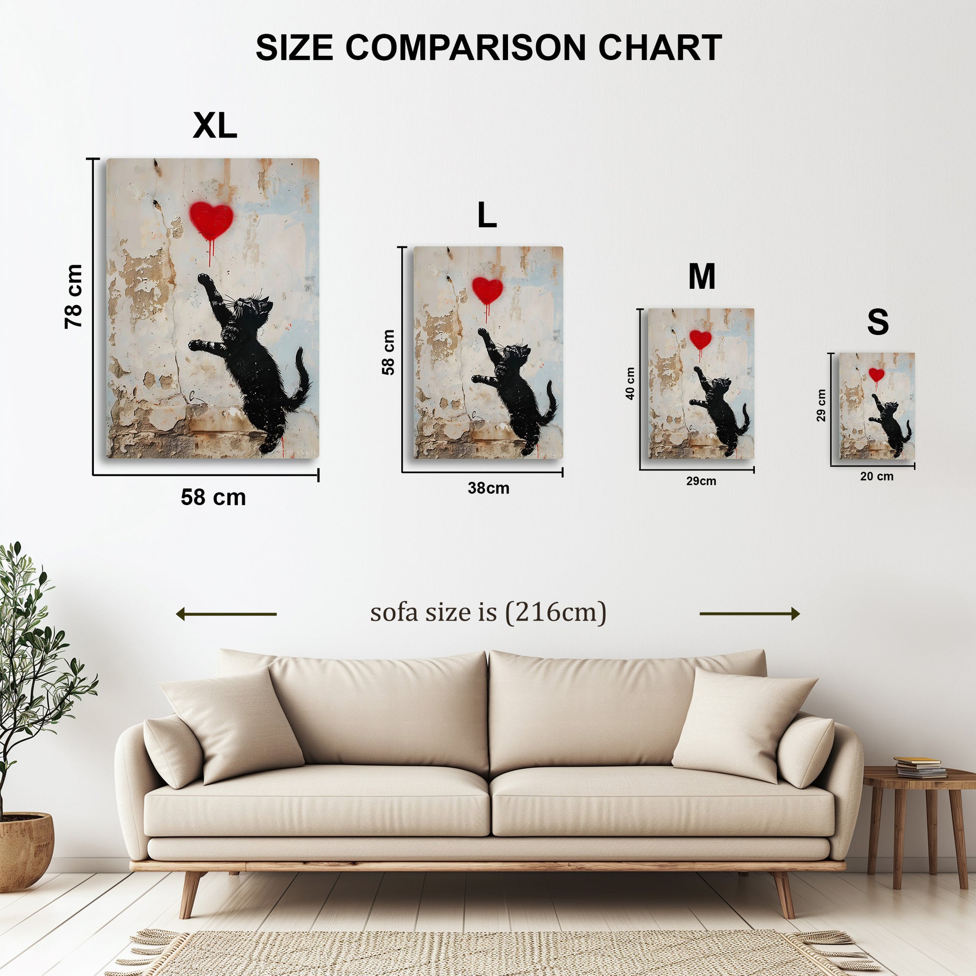 Cat and Heart metal wall art in styled room setting