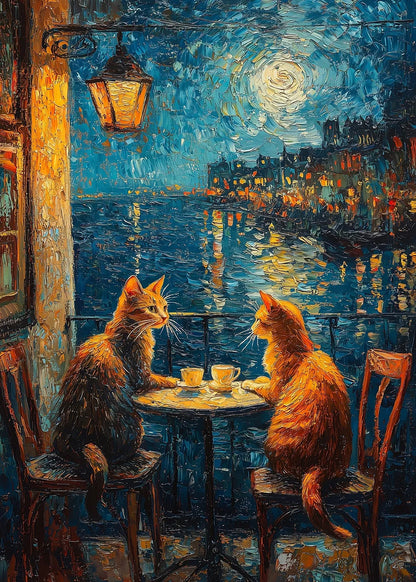 Cats Coffee Date metal poster artwork